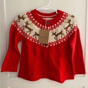 Baby Boden Red and Cream Fair Isle Knit Cardigan